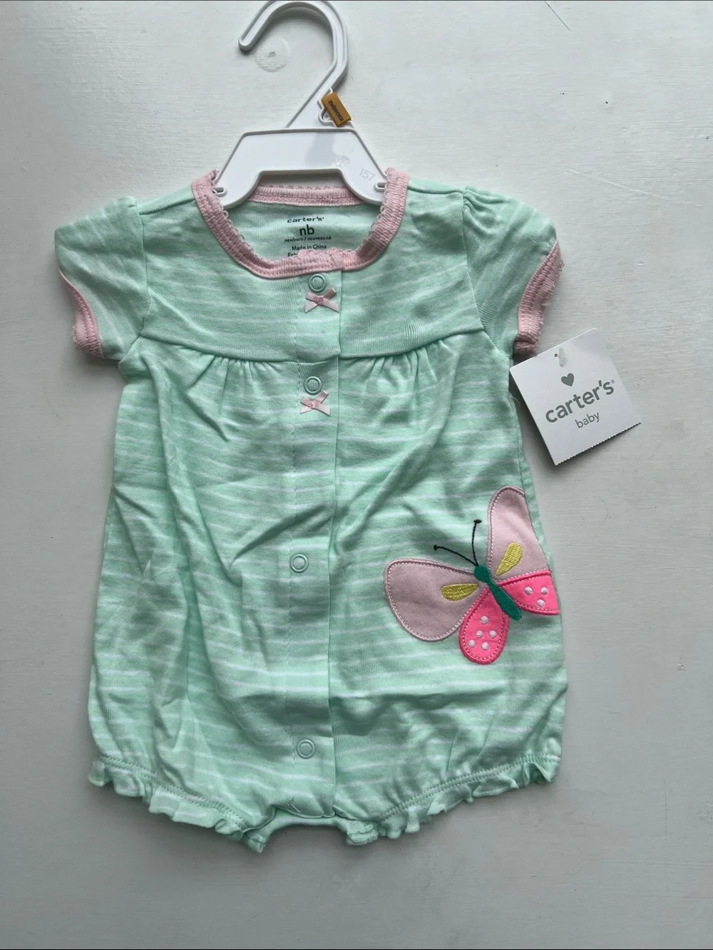 Carter's Mint Green and Pink Butterfly Short-Sleeve Baby Romper